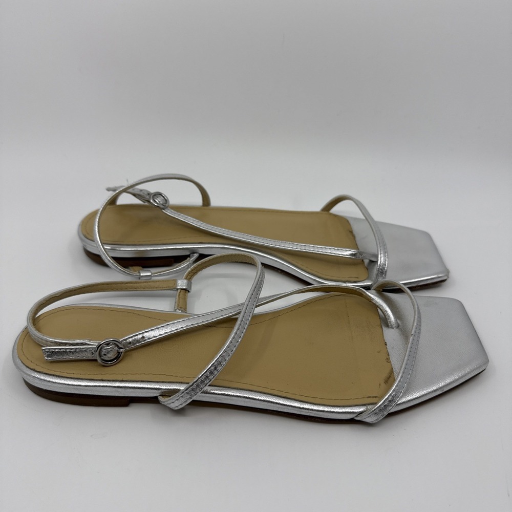 Aeyde Womens Silver Ella Slingback Thong Sandals Size 38/7.5 Leather Minimalist - Picture 3 of 9